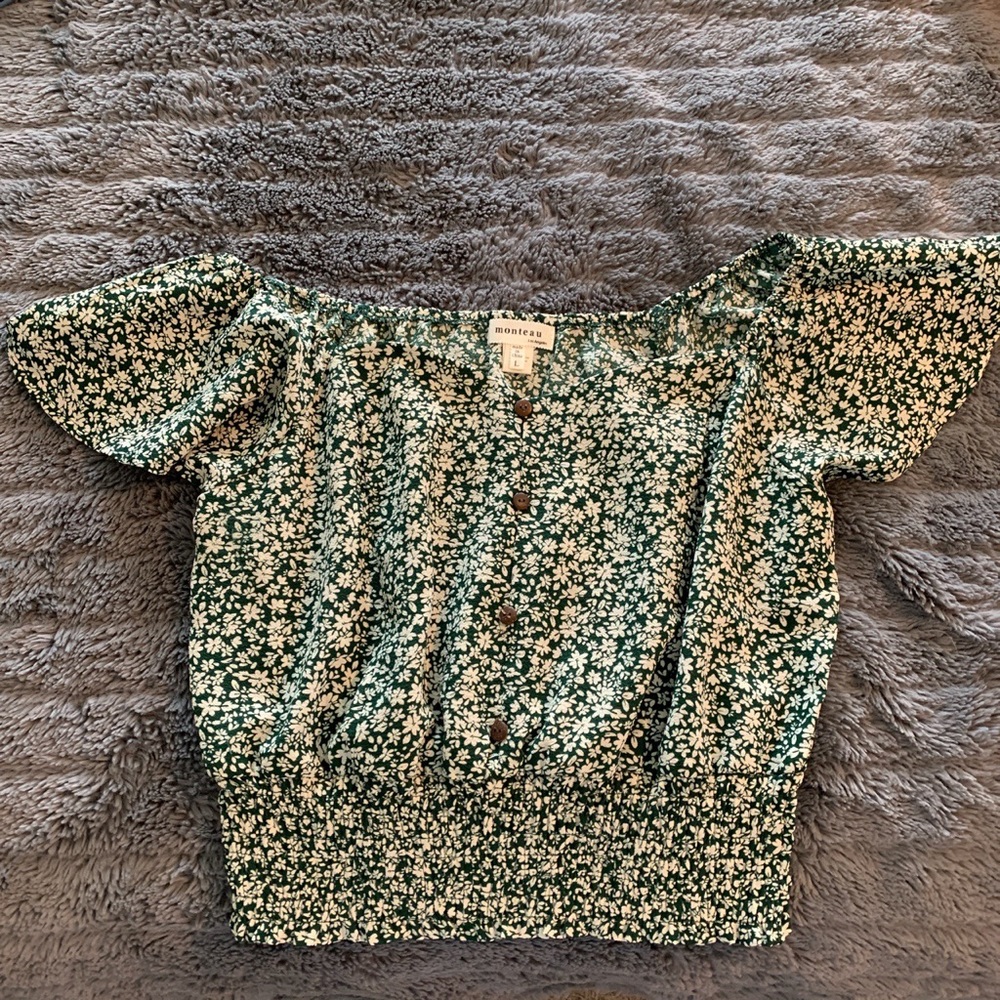 Monteau Green Flower Blouse